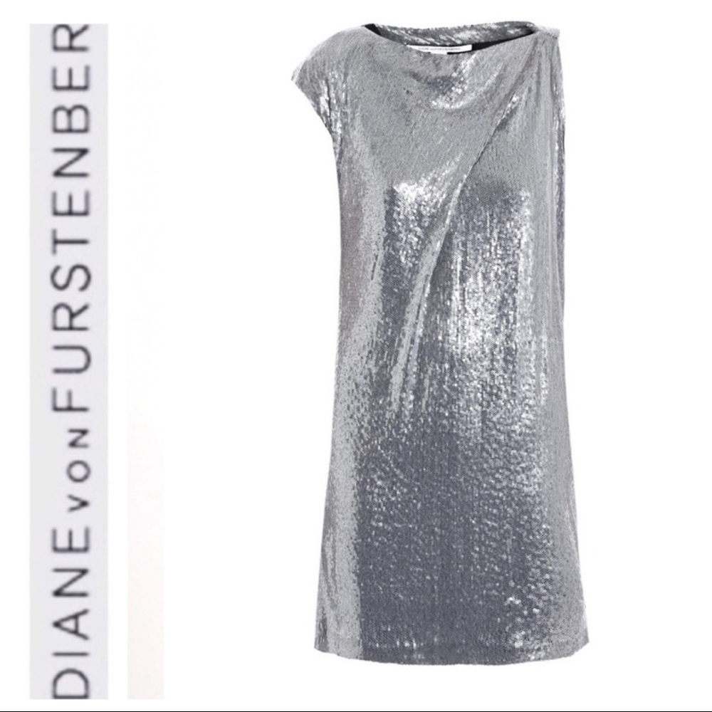 💕SALE💕Diane Von Furstenberg Silver Sequins Dress - Picture 3 of 14